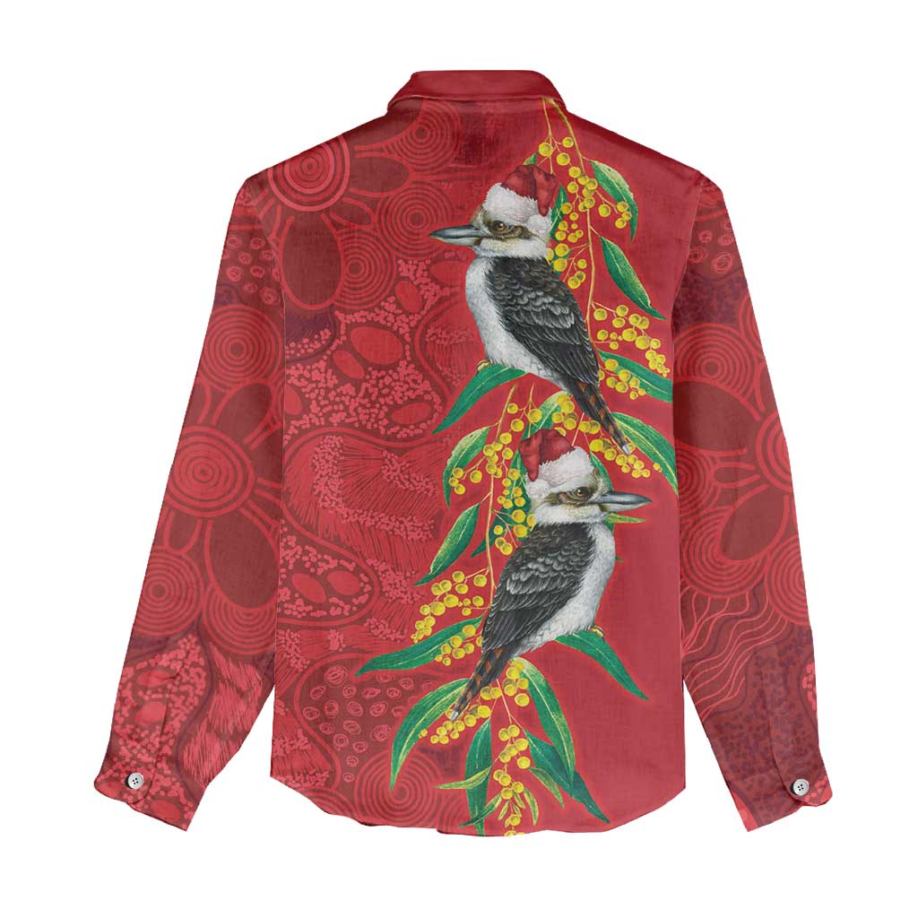 Aussie Kokaburra Golden Wattle Christmas Women Casual Shirt Aboriginal Dots Painting Red Motif - Aussie Hoodie
