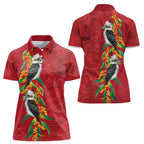 Aussie Kokaburra Golden Wattle Christmas Women Polo Shirt Aboriginal Dots Painting Red Motif - Aussie Hoodie