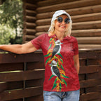 Aussie Kokaburra Golden Wattle Christmas Women Polo Shirt Aboriginal Dots Painting Red Motif - Aussie Hoodie