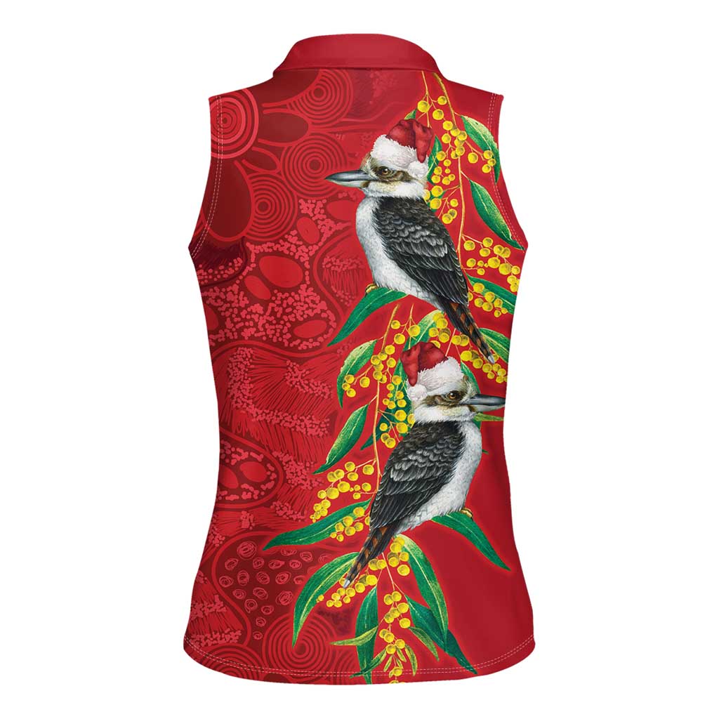 Aussie Kokaburra Golden Wattle Christmas Women Sleeveless Polo Shirt Aboriginal Dots Painting Red Motif - Aussie Hoodie