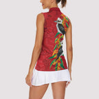 Aussie Kokaburra Golden Wattle Christmas Women Sleeveless Polo Shirt Aboriginal Dots Painting Red Motif - Aussie Hoodie