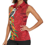 Aussie Kokaburra Golden Wattle Christmas Women Sleeveless Polo Shirt Aboriginal Dots Painting Red Motif - Aussie Hoodie