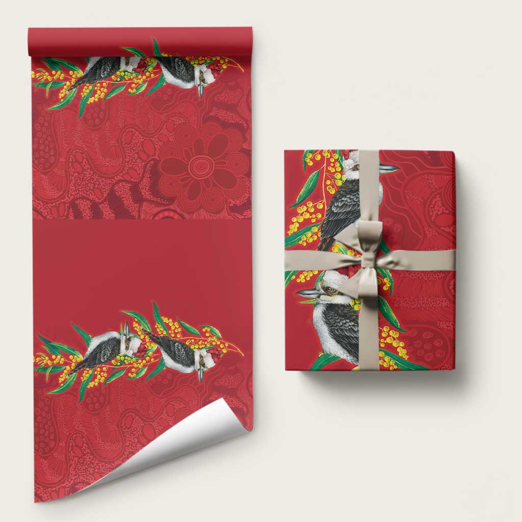 Aussie Kokaburra Golden Wattle Christmas Wrapping Paper Aboriginal Dots Painting Red Motif - Aussie Hoodie