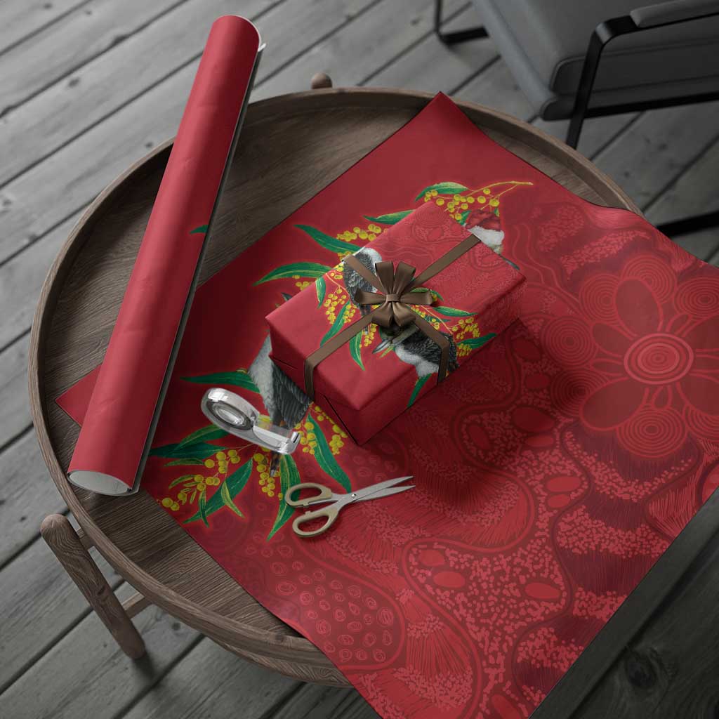 Aussie Kokaburra Golden Wattle Christmas Wrapping Paper Aboriginal Dots Painting Red Motif - Aussie Hoodie