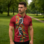 Aussie Kokaburra Golden Wattle Christmas Zipper Polo Shirt Aboriginal Dots Painting Red Motif - Aussie Hoodie
