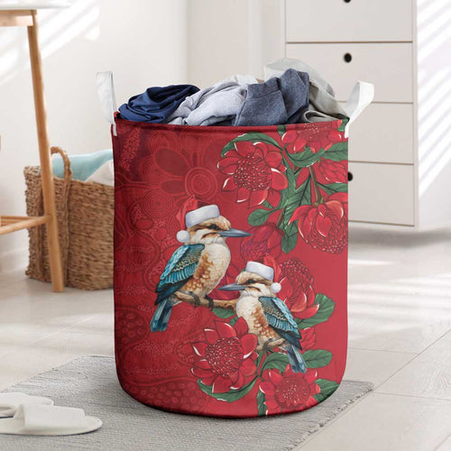 Aussie Kokaburra Waratah Christmas Laundry Basket Aboriginal Dots Painting - Aussie Hoodie