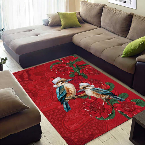 Aussie Kokaburra Waratah Christmas Area Rug Aboriginal Dots Painting - Aussie Hoodie