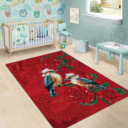 Aussie Kokaburra Waratah Christmas Area Rug Aboriginal Dots Painting - Aussie Hoodie