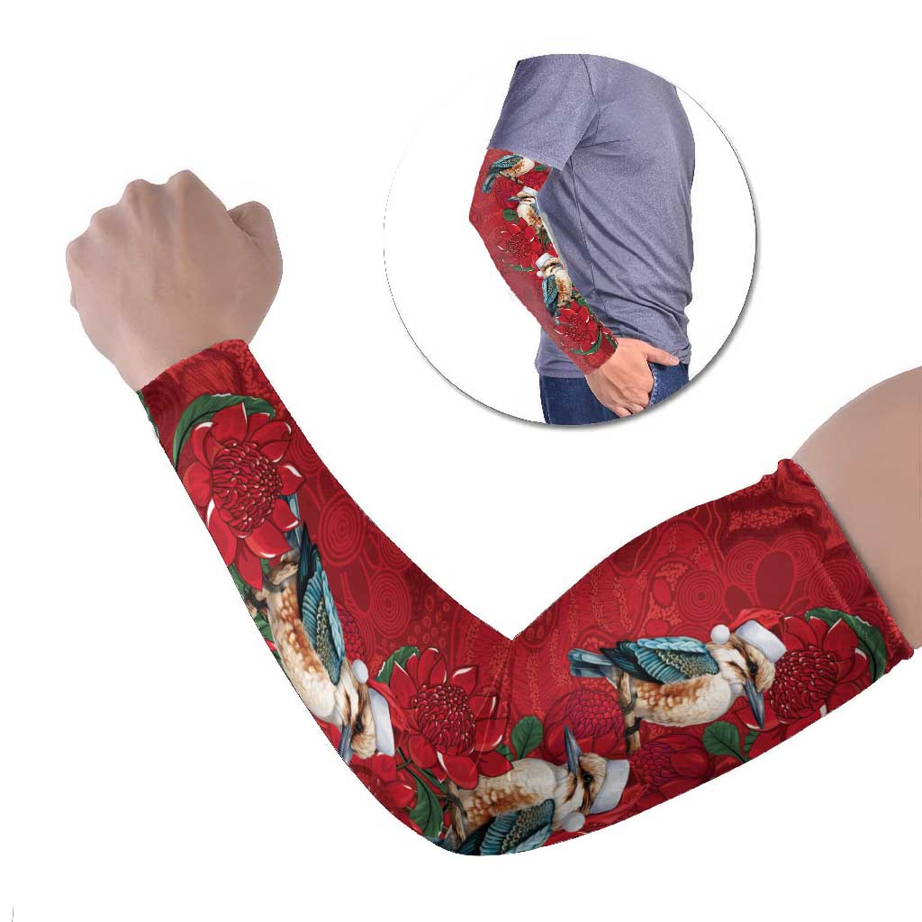 Aussie Kokaburra Waratah Christmas Arm Sleeves Aboriginal Dots Painting - Aussie Hoodie