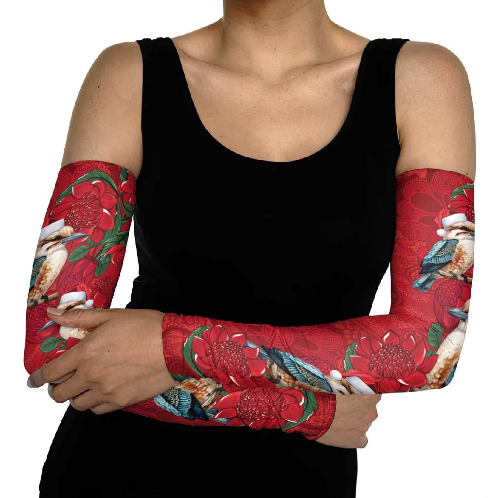 Aussie Kokaburra Waratah Christmas Arm Sleeves Aboriginal Dots Painting - Aussie Hoodie