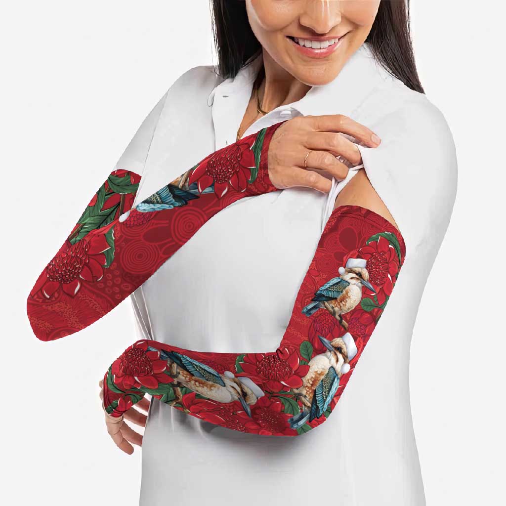 Aussie Kokaburra Waratah Christmas Arm Sleeves Aboriginal Dots Painting - Aussie Hoodie