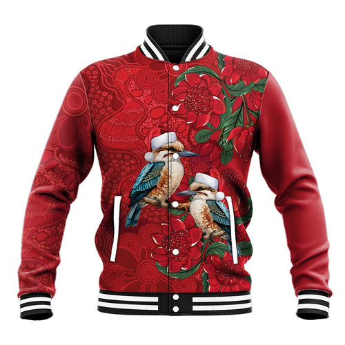 Aussie Kokaburra Waratah Christmas Baseball Jacket Aboriginal Dots Painting - Aussie Hoodie
