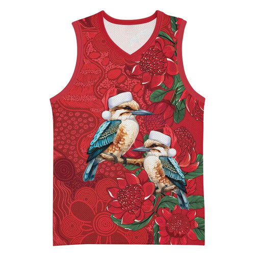 Aussie Kokaburra Waratah Christmas Basketball Jersey Aboriginal Dots Painting - Aussie Hoodie