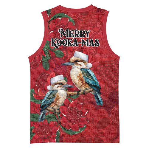 Aussie Kokaburra Waratah Christmas Basketball Jersey Aboriginal Dots Painting - Aussie Hoodie