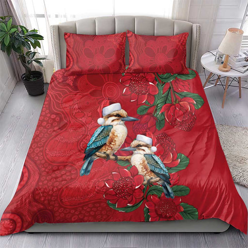 Aussie Kokaburra Waratah Christmas Bedding Set Aboriginal Dots Painting - Aussie Hoodie