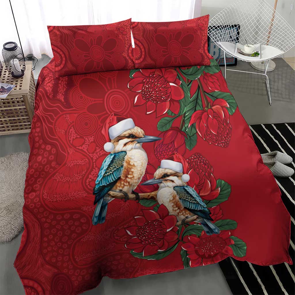Aussie Kokaburra Waratah Christmas Bedding Set Aboriginal Dots Painting - Aussie Hoodie