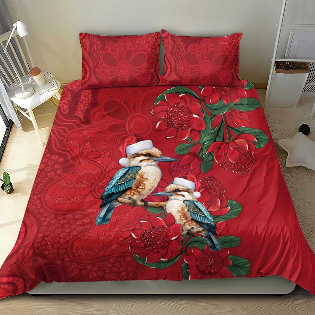 Aussie Kokaburra Waratah Christmas Bedding Set Aboriginal Dots Painting - Aussie Hoodie