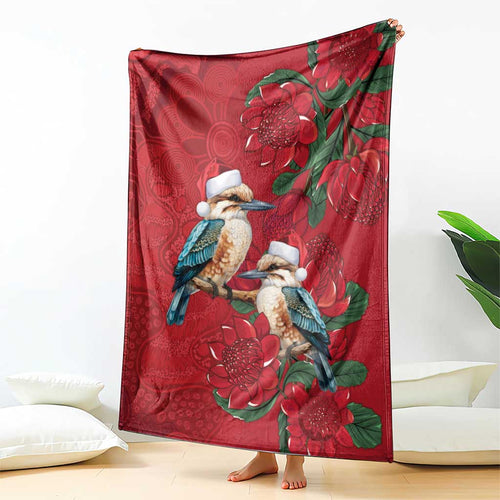 Aussie Kokaburra Waratah Christmas Blanket Aboriginal Dots Painting - Aussie Hoodie