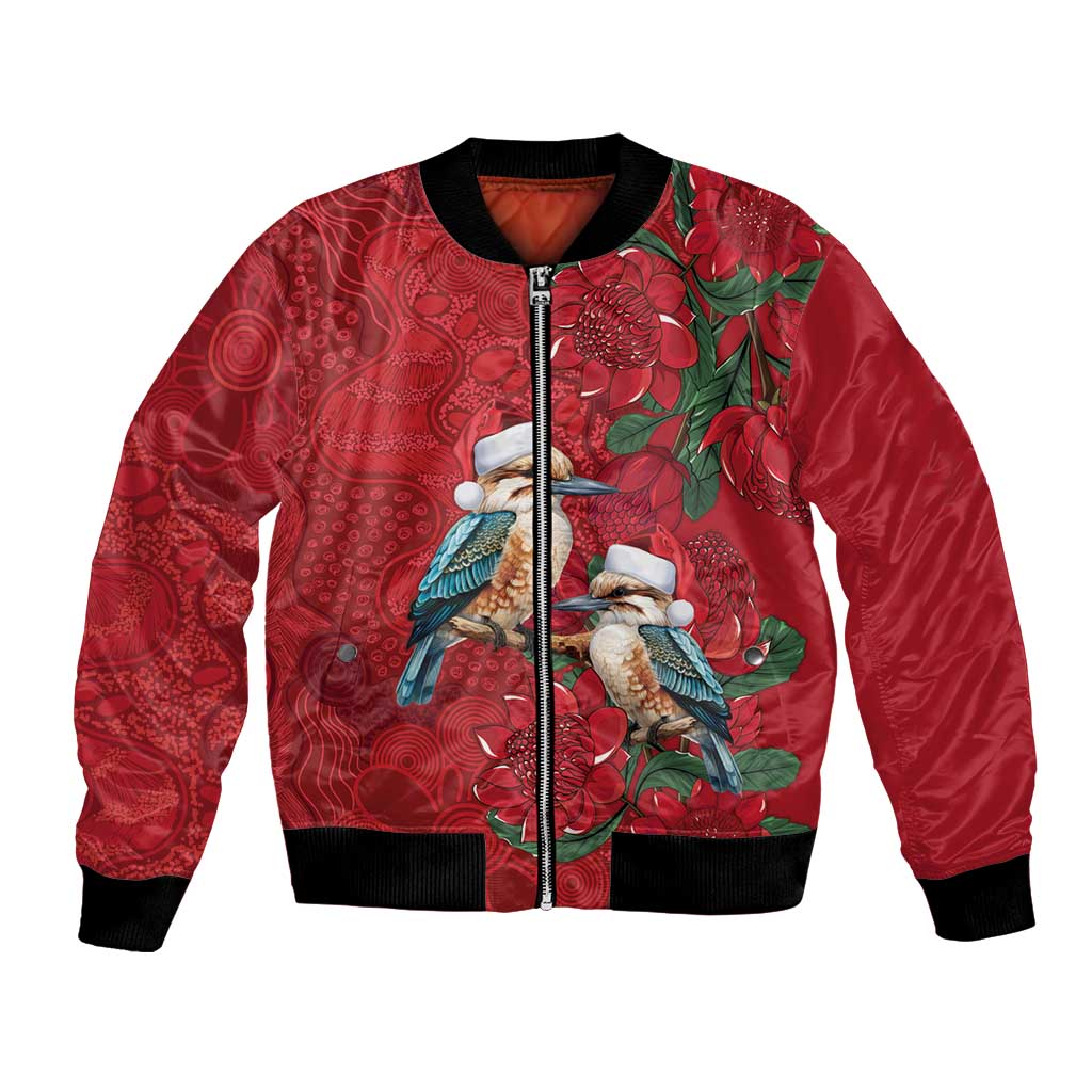 Aussie Kokaburra Waratah Christmas Bomber Jacket Aboriginal Dots Painting - Aussie Hoodie