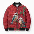 Aussie Kokaburra Waratah Christmas Bomber Puffer Jacket Aboriginal Dots Painting - Aussie Hoodie
