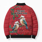 Aussie Kokaburra Waratah Christmas Bomber Puffer Jacket Aboriginal Dots Painting - Aussie Hoodie