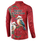 Aussie Kokaburra Waratah Christmas Button Sweatshirt Aboriginal Dots Painting - Aussie Hoodie