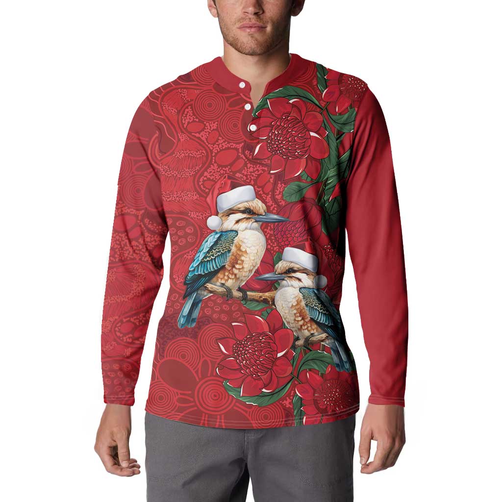 Aussie Kokaburra Waratah Christmas Button Sweatshirt Aboriginal Dots Painting - Aussie Hoodie