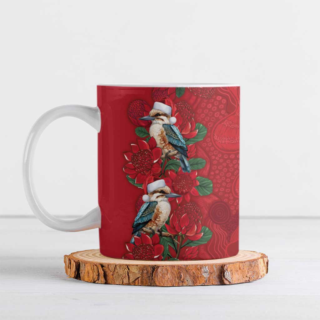 Aussie Kokaburra Waratah Christmas Ceramic Mug Aboriginal Dots Painting - Aussie Hoodie