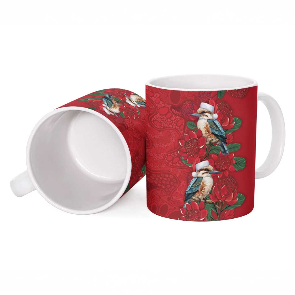 Aussie Kokaburra Waratah Christmas Ceramic Mug Aboriginal Dots Painting - Aussie Hoodie