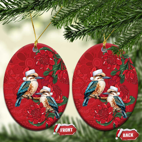 Aussie Kokaburra Waratah Christmas Ceramic Ornament Aboriginal Dots Painting - Aussie Hoodie