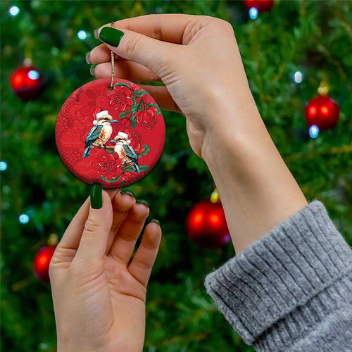 Aussie Kokaburra Waratah Christmas Ceramic Ornament Aboriginal Dots Painting - Aussie Hoodie