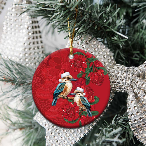 Aussie Kokaburra Waratah Christmas Ceramic Ornament Aboriginal Dots Painting - Aussie Hoodie