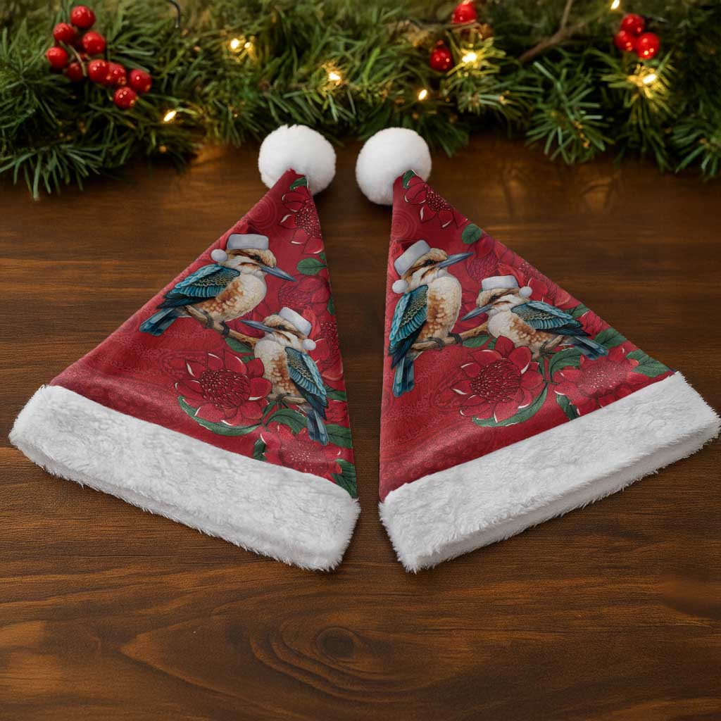 Aussie Kokaburra Waratah Christmas Santa Hat Aboriginal Dots Painting - Aussie Hoodie