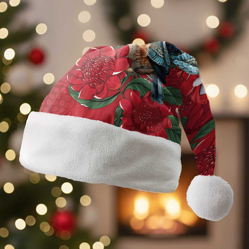 Aussie Kokaburra Waratah Christmas Santa Hat Aboriginal Dots Painting - Aussie Hoodie