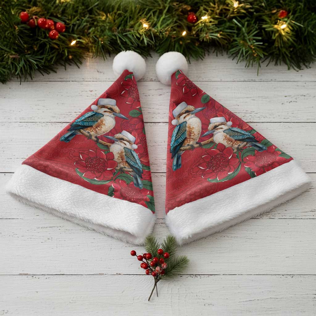 Aussie Kokaburra Waratah Christmas Santa Hat Aboriginal Dots Painting - Aussie Hoodie