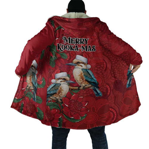 Aussie Kokaburra Waratah Christmas Cloak Aboriginal Dots Painting - Aussie Hoodie