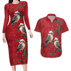 Aussie Kokaburra Waratah Christmas Couples Matching Long Sleeve Bodycon Dress and Hawaiian Shirt Aboriginal Dots Painting - Aussie Hoodie