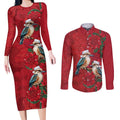 Aussie Kokaburra Waratah Christmas Couples Matching Long Sleeve Bodycon Dress and Long Sleeve Button Shirt Aboriginal Dots Painting - Aussie Hoodie