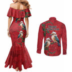 Aussie Kokaburra Waratah Christmas Couples Matching Mermaid Dress and Long Sleeve Button Shirt Aboriginal Dots Painting - Aussie Hoodie