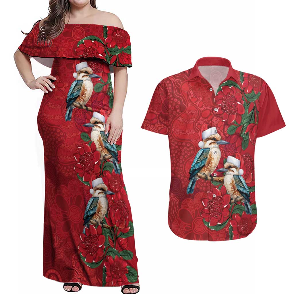Aussie Kokaburra Waratah Christmas Couples Matching Off Shoulder Maxi Dress and Hawaiian Shirt Aboriginal Dots Painting - Aussie Hoodie