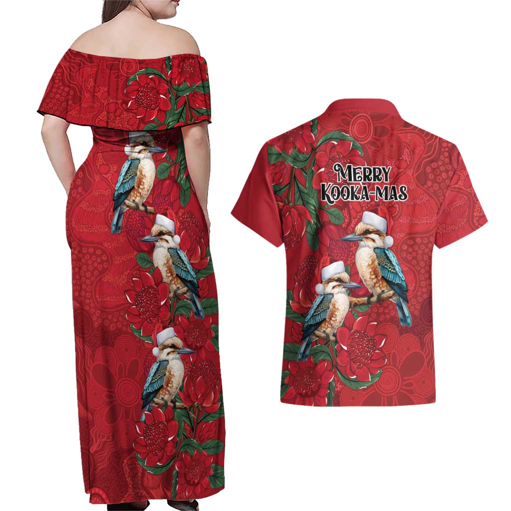 Aussie Kokaburra Waratah Christmas Couples Matching Off Shoulder Maxi Dress and Hawaiian Shirt Aboriginal Dots Painting - Aussie Hoodie