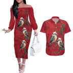 Aussie Kokaburra Waratah Christmas Couples Matching Off The Shoulder Long Sleeve Dress and Hawaiian Shirt Aboriginal Dots Painting - Aussie Hoodie