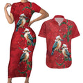 Aussie Kokaburra Waratah Christmas Couples Matching Short Sleeve Bodycon Dress and Hawaiian Shirt Aboriginal Dots Painting - Aussie Hoodie
