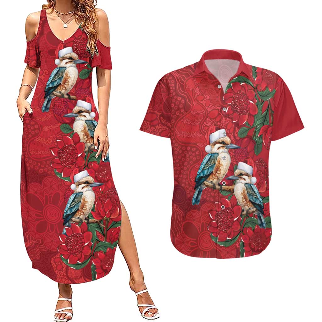Aussie Kokaburra Waratah Christmas Couples Matching Summer Maxi Dress and Hawaiian Shirt Aboriginal Dots Painting - Aussie Hoodie