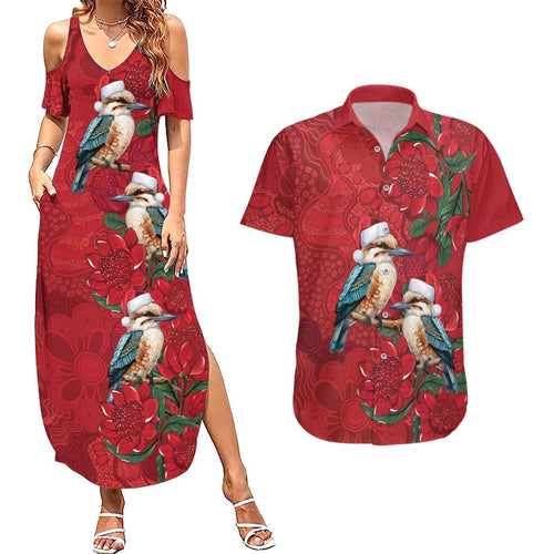 Aussie Kokaburra Waratah Christmas Couples Matching Summer Maxi Dress and Hawaiian Shirt Aboriginal Dots Painting - Aussie Hoodie