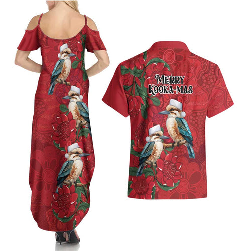 Aussie Kokaburra Waratah Christmas Couples Matching Summer Maxi Dress and Hawaiian Shirt Aboriginal Dots Painting - Aussie Hoodie