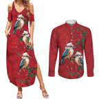 Aussie Kokaburra Waratah Christmas Couples Matching Summer Maxi Dress and Long Sleeve Button Shirt Aboriginal Dots Painting - Aussie Hoodie