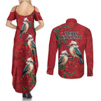 Aussie Kokaburra Waratah Christmas Couples Matching Summer Maxi Dress and Long Sleeve Button Shirt Aboriginal Dots Painting - Aussie Hoodie