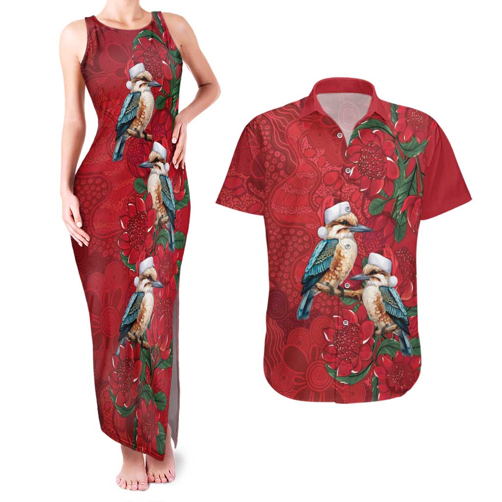 Aussie Kokaburra Waratah Christmas Couples Matching Tank Maxi Dress and Hawaiian Shirt Aboriginal Dots Painting - Aussie Hoodie