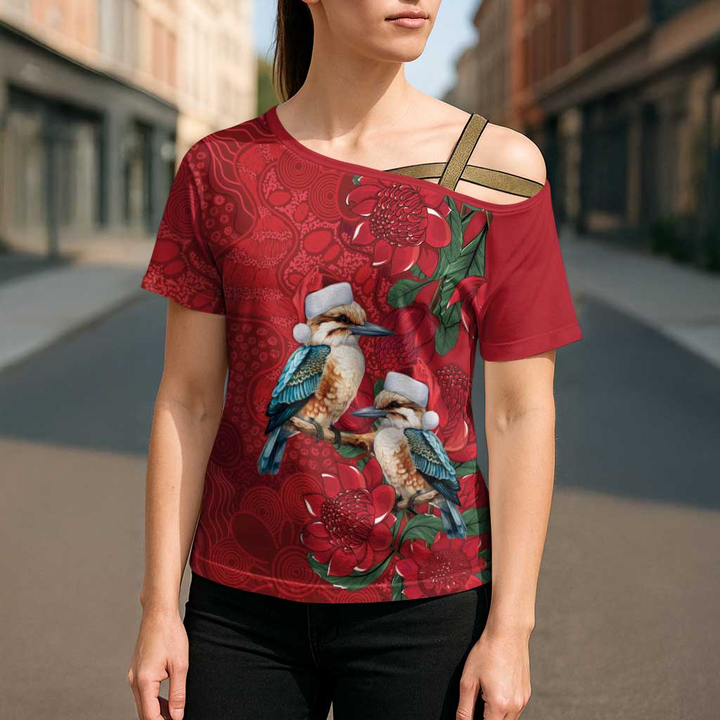Aussie Kokaburra Waratah Christmas Cross Shoulder Shirt Aboriginal Dots Painting - Aussie Hoodie